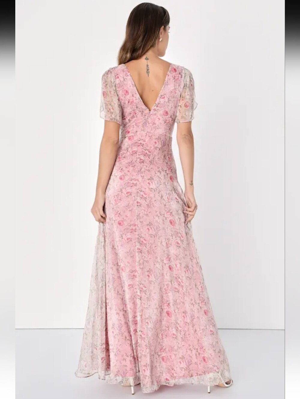 Lulu's Dusty Rose Floral V-Neck Maxi Dress Size L NEW #4G